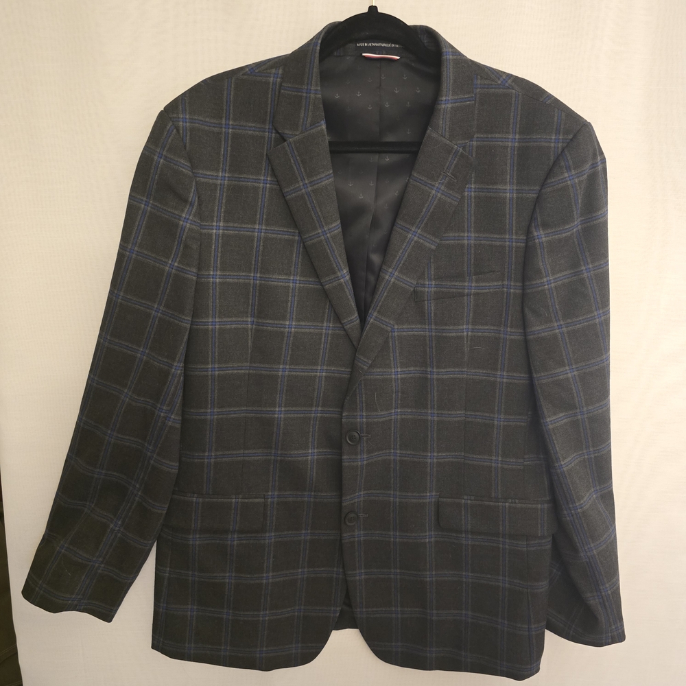Tommy Hilfiger Men's Blue and Gray Check Blazer